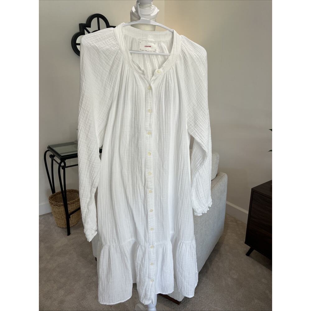XiRENA White Long Sleeve Button-Front Cotton Dress